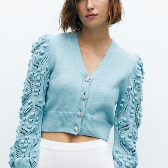 Zara Sweaters - Zara Knit Cotton Cardigan With Gem Buttons